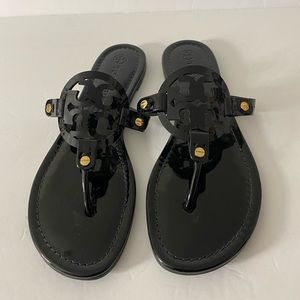 Tory Burch Miller Logo Patent Leather Sandals Black 8